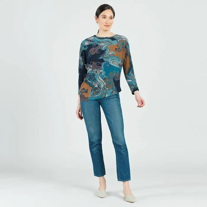 Lightweight Cozy 8211 Half and Half Sleeve Sweater Top 8211 Paisley 8211 Final Sale Women Clara Sunwoo Sweaters