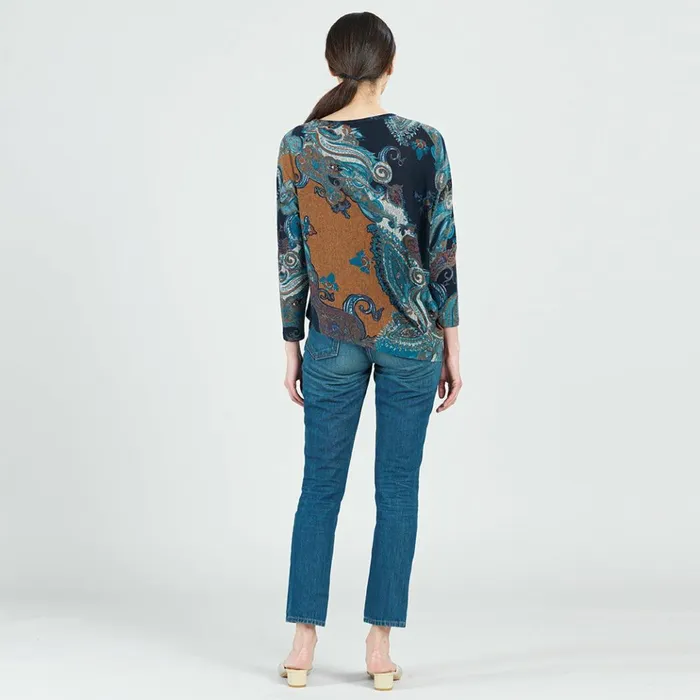 Lightweight Cozy 8211 Half and Half Sleeve Sweater Top 8211 Paisley 8211 Final Sale Women Clara Sunwoo Sweaters
