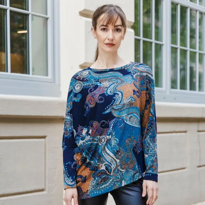 Lightweight Cozy 8211 Half and Half Sleeve Sweater Top 8211 Paisley 8211 Final Sale Women Clara Sunwoo Sweaters