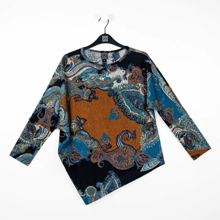 Lightweight Cozy 8211 Half and Half Sleeve Sweater Top 8211 Paisley 8211 Final Sale Women Clara Sunwoo Sweaters