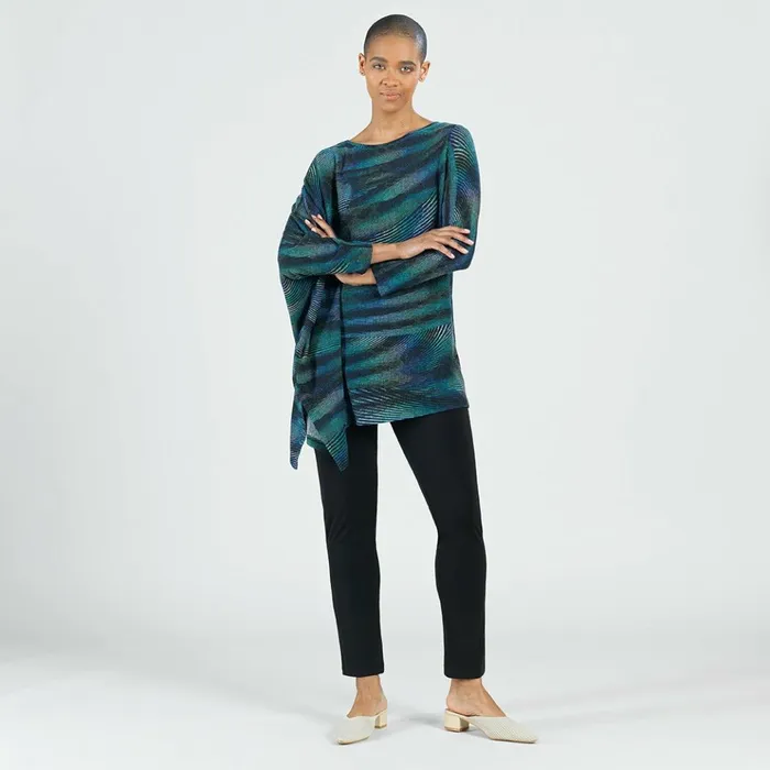 Lightweight Cozy 8211 Poncho Sleeve Sweater Tunic 8211 Peacock Pinstripe 8211 Final Sale Women Clara Sunwoo Sweaters Lightweight Cozy 8211 Poncho Sleeve Sweater Tunic 8211 Peacock Pinstripe 8211 Final Sale Women Clara Sunwoo Sweaters