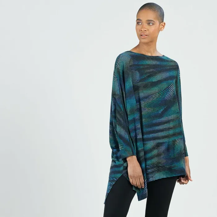 Lightweight Cozy 8211 Poncho Sleeve Sweater Tunic 8211 Peacock Pinstripe 8211 Final Sale Women Clara Sunwoo Sweaters