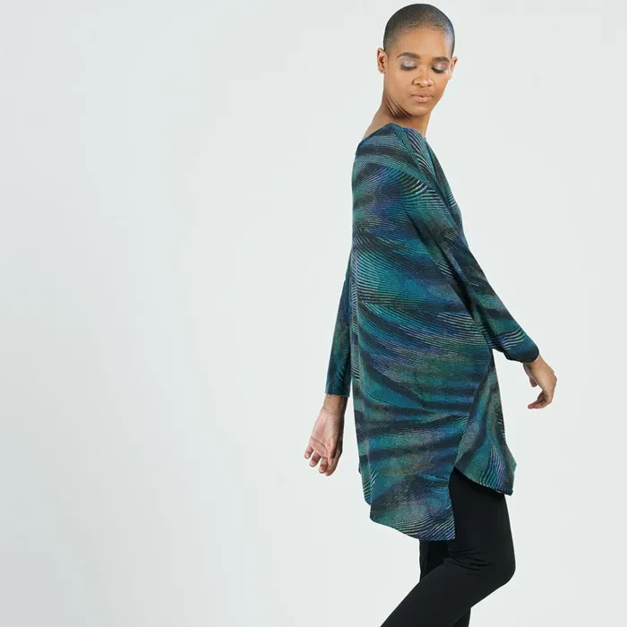 Lightweight Cozy 8211 Poncho Sleeve Sweater Tunic 8211 Peacock Pinstripe 8211 Final Sale Women Clara Sunwoo Sweaters