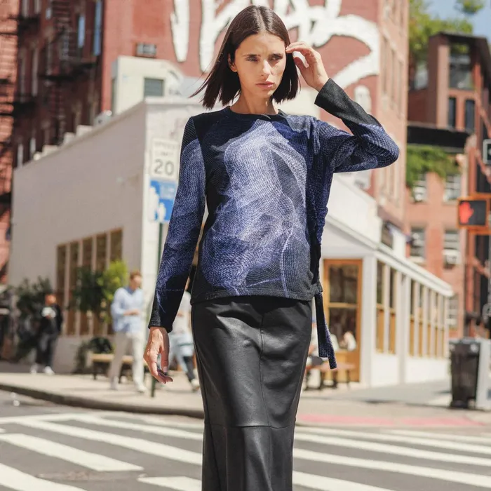 Lightweight Cozy 8211 Side PullTie Sweater Top 8211 Electric Swirl Women Clara Sunwoo Sweaters