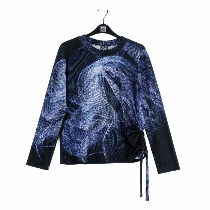 Lightweight Cozy 8211 Side PullTie Sweater Top 8211 Electric Swirl Women Clara Sunwoo Sweaters