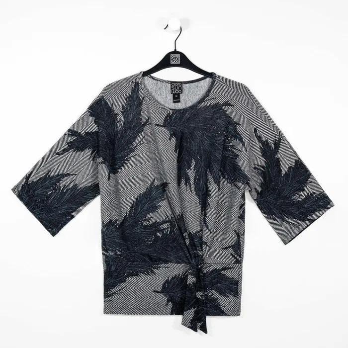 Lightweight Cozy 8211 Side Tie Sweater Top 8211 Feather Print 8211 Final Sale Women Clara Sunwoo Sweaters