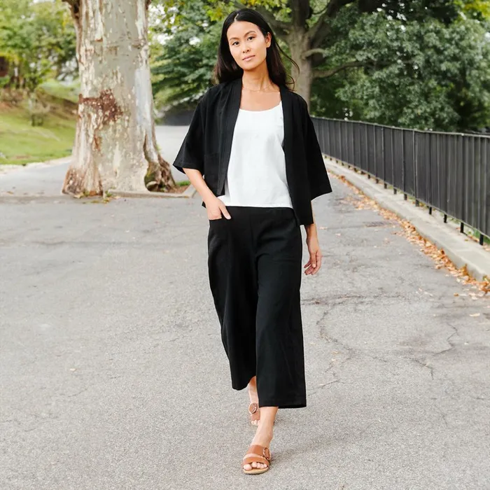 Linen Knit 8211 HiLow Pocket Cardigan Jacket 8211 Black 8211 Final Sale Women Clara Sunwoo Jackets Cardigans