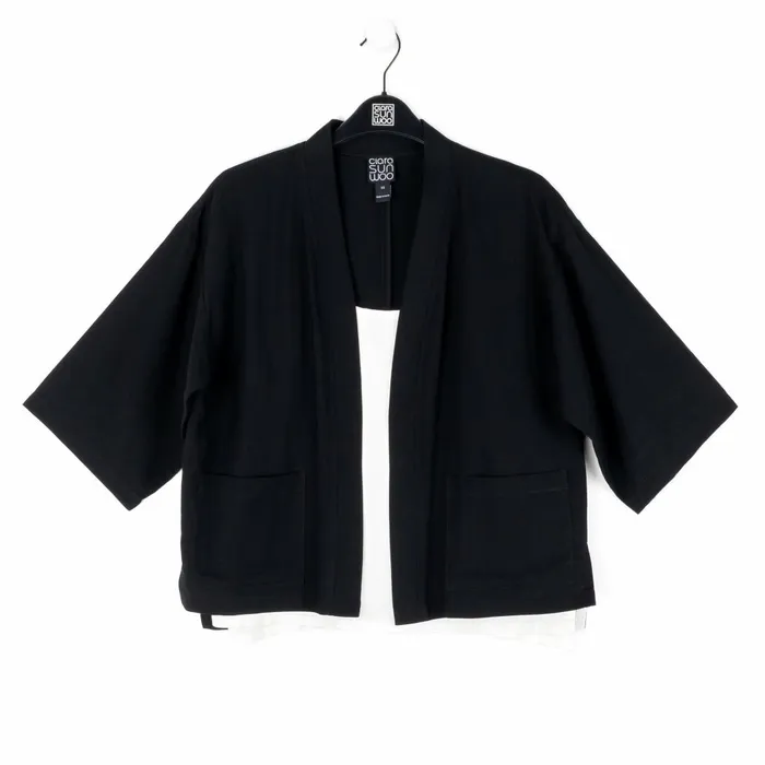 Linen Knit 8211 HiLow Pocket Cardigan Jacket 8211 Black 8211 Final Sale Women Clara Sunwoo Jackets Cardigans