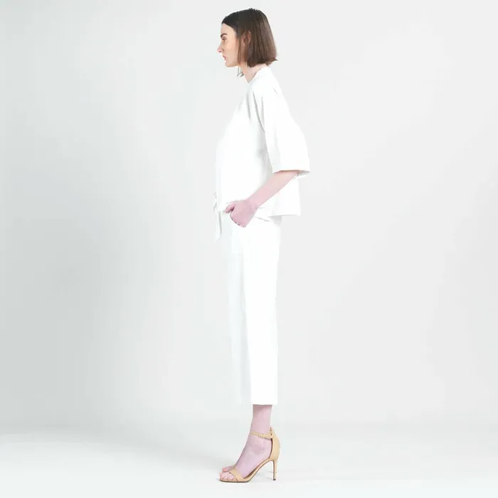 Linen Knit 8211 HiLow Pocket Cardigan Jacket 8211 Ivory 8211 Final Sale Women Clara Sunwoo Jackets Cardigans