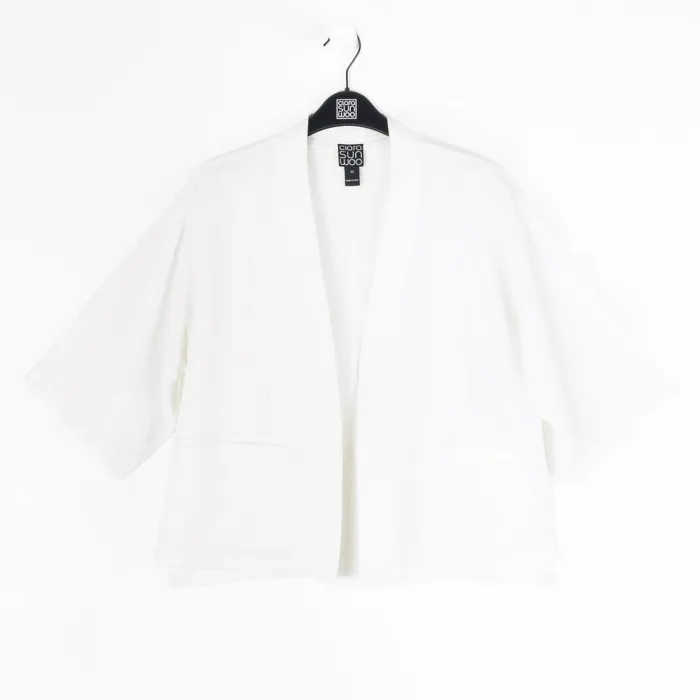 Linen Knit 8211 HiLow Pocket Cardigan Jacket 8211 Ivory 8211 Final Sale Women Clara Sunwoo Jackets Cardigans