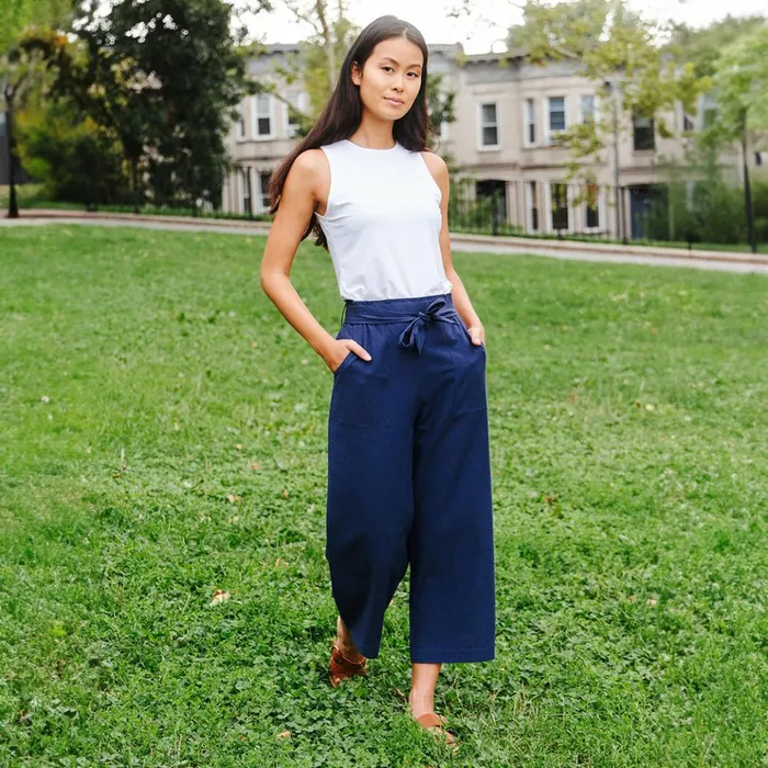 Linen Knit 8211 Tie Waist Cropped Pant 8211 Navy 8211 Final Sale Women Clara Sunwoo Pants Skirts