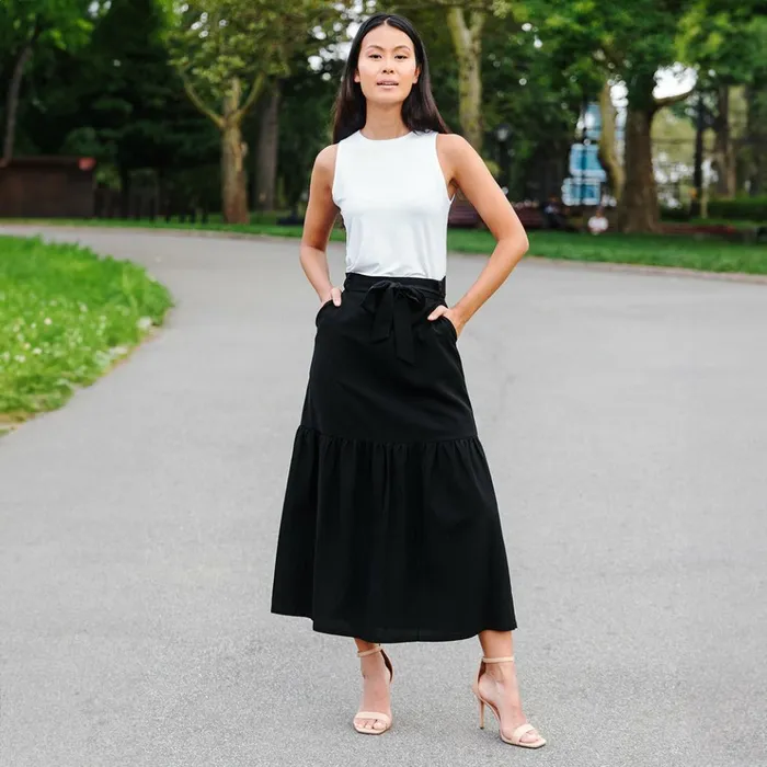 Linen Knit 8211 Tie Waist Tiered Maxi Skirt 8211 Black 8211 Final Sale Women Clara Sunwoo Pants Skirts