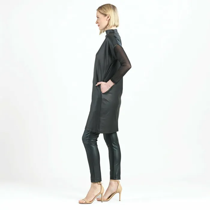 Liquid Leather 8211 High Neck Tunic Pocket Dress 8211 Black 8211 Final Sale Women Clara Sunwoo Dresses Jumpsuits