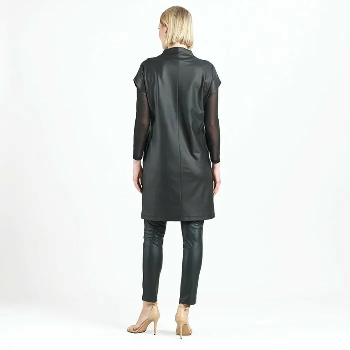 Liquid Leather 8211 High Neck Tunic Pocket Dress 8211 Black 8211 Final Sale Women Clara Sunwoo Dresses Jumpsuits