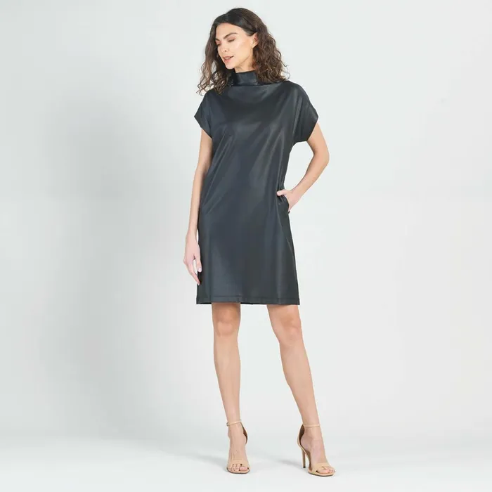 Liquid Leather 8211 High Neck Tunic Pocket Dress 8211 Black 8211 Final Sale Women Clara Sunwoo Dresses Jumpsuits