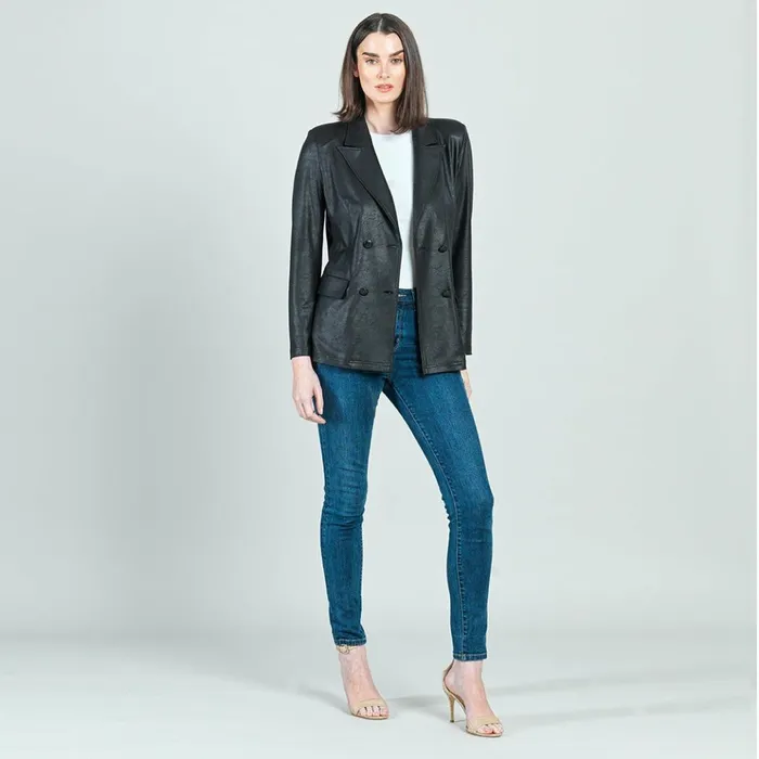 Liquid Leather Double Breasted Blazer 8211 Black Women Clara Sunwoo Jackets Cardigans