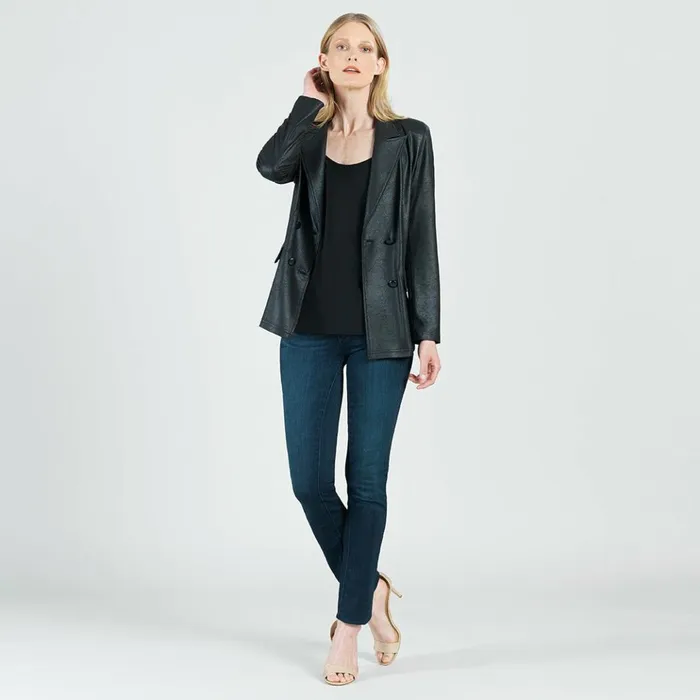 Liquid Leather Double Breasted Blazer 8211 Black Women Clara Sunwoo Jackets Cardigans