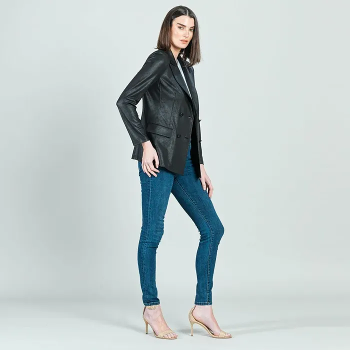 Liquid Leather Double Breasted Blazer 8211 Black Women Clara Sunwoo Jackets Cardigans