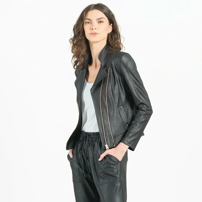 Liquid Leather Double Zip Pocket Jacket 8211 Black Women Clara Sunwoo Jackets Cardigans