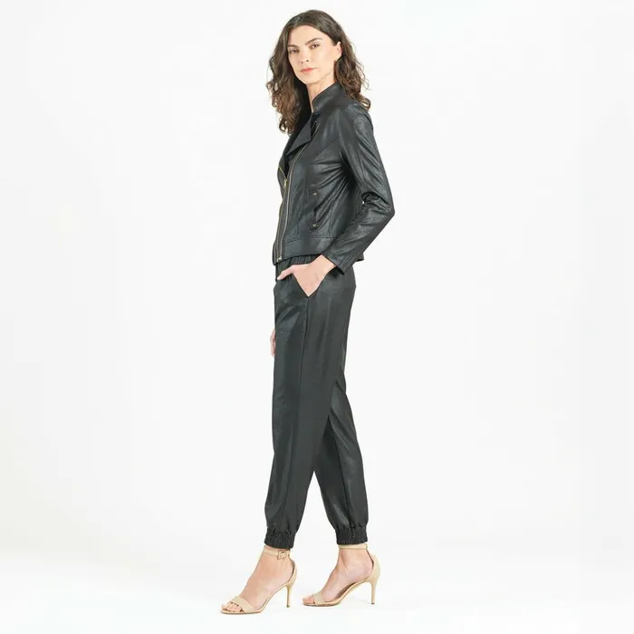 Liquid Leather Double Zip Pocket Jacket 8211 Black Women Clara Sunwoo Jackets Cardigans