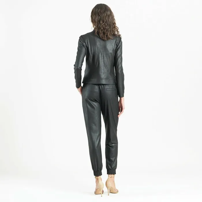 Liquid Leather Double Zip Pocket Jacket 8211 Black Women Clara Sunwoo Jackets Cardigans
