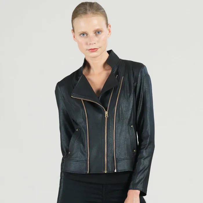 Liquid Leather Double Zip Pocket Jacket 8211 Black Women Clara Sunwoo Jackets Cardigans