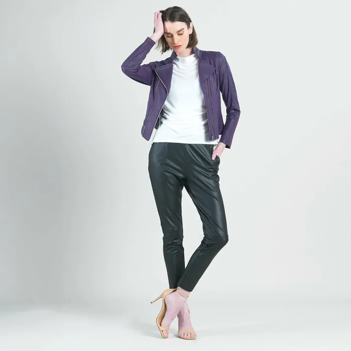 Liquid Leather Double Zip Pocket Jacket 8211 Eggplant 8211 Final Sale Women Clara Sunwoo Jackets Cardigans