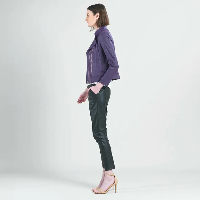 Liquid Leather Double Zip Pocket Jacket 8211 Eggplant 8211 Final Sale Women Clara Sunwoo Jackets Cardigans