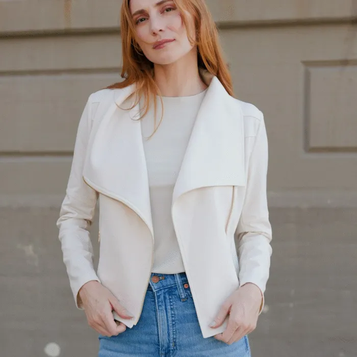 Liquid Leather Drape Neck Zip Jacket 8211 Ivory Women Clara Sunwoo Jackets Cardigans Liquid Leather Drape Neck Zip Jacket 8211 Ivory Women Clara Sunwoo Jackets Cardigans