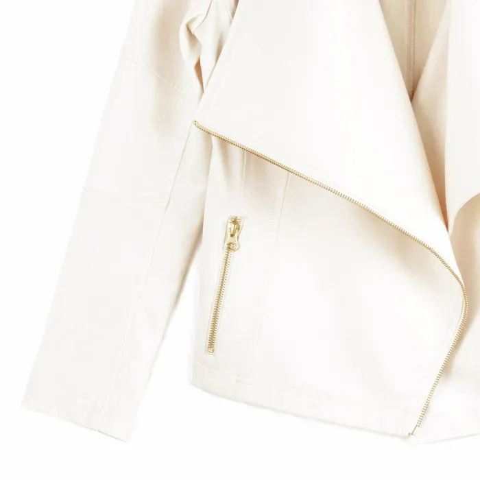Liquid Leather Drape Neck Zip Jacket 8211 Ivory Women Clara Sunwoo Jackets Cardigans
