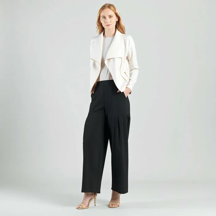 Liquid Leather Drape Neck Zip Jacket 8211 Ivory Women Clara Sunwoo Jackets Cardigans