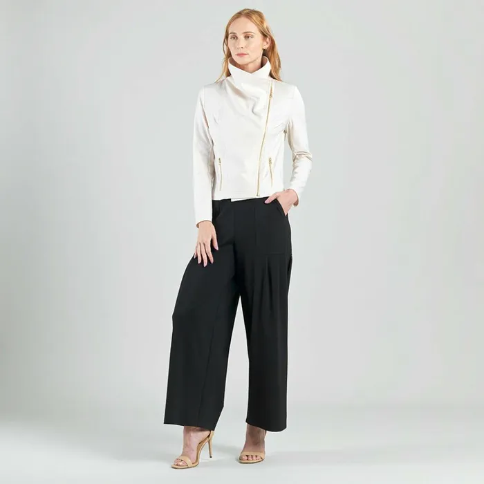 Liquid Leather Drape Neck Zip Jacket 8211 Ivory Women Clara Sunwoo Jackets Cardigans