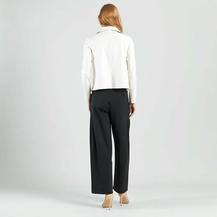 Liquid Leather Drape Neck Zip Jacket 8211 Ivory Women Clara Sunwoo Jackets Cardigans