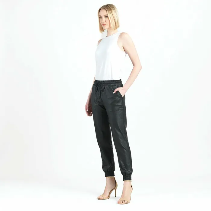 Liquid Leather Drawstring Jogger Pant 8211 Black Women Clara Sunwoo Pants Skirts