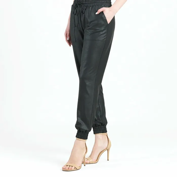 Liquid Leather Drawstring Jogger Pant 8211 Black Women Clara Sunwoo Pants Skirts