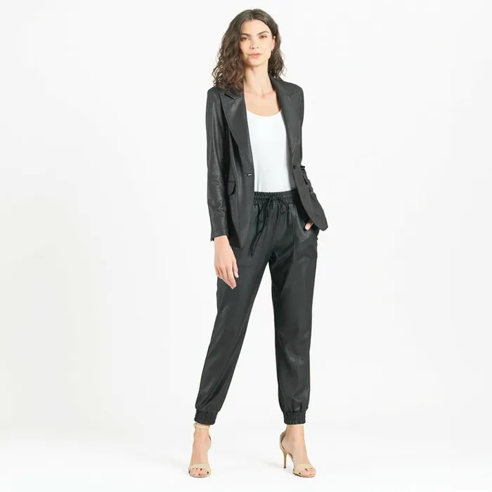 Liquid Leather Drawstring Jogger Pant 8211 Black Women Clara Sunwoo Pants Skirts
