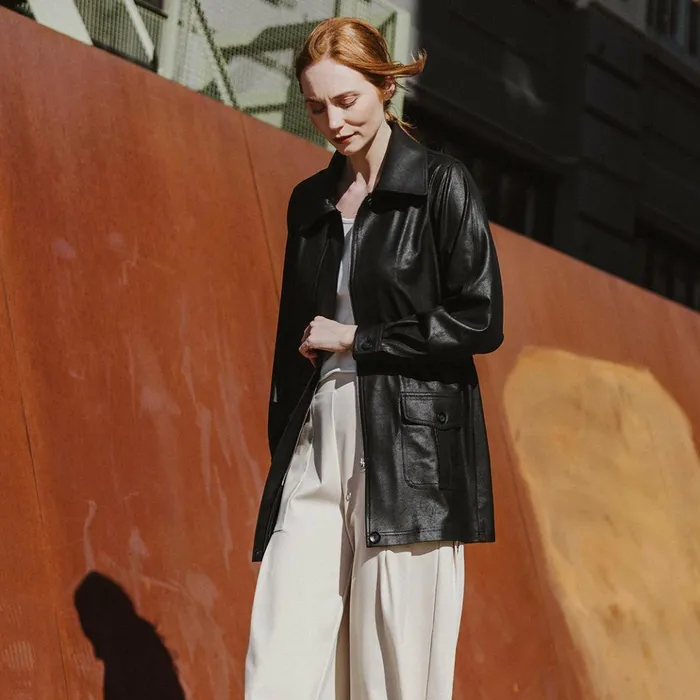 Liquid Leather Drawstring Waist Utility Jacket 8211 Black Women Clara Sunwoo Jackets Cardigans