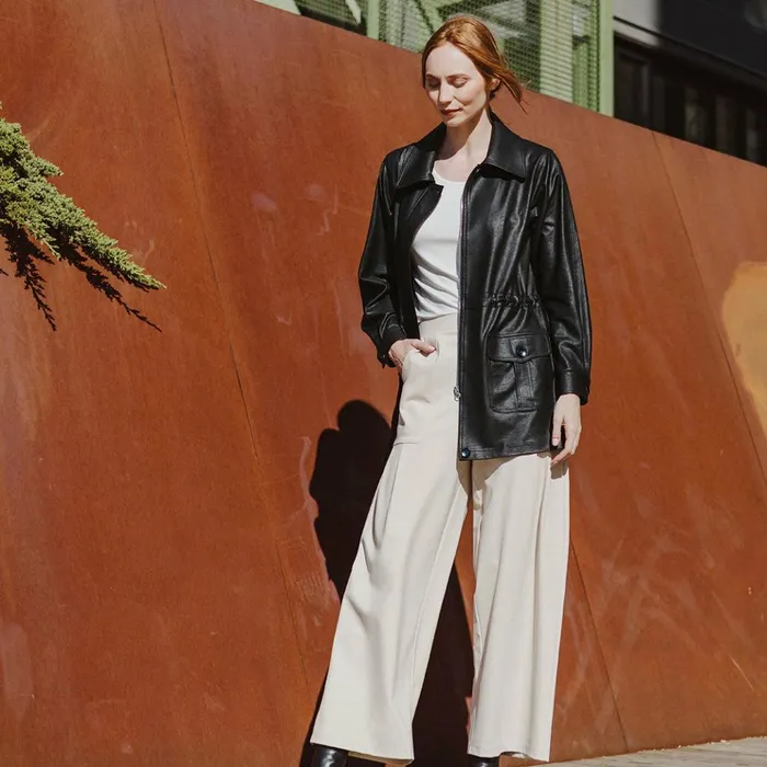 Liquid Leather Drawstring Waist Utility Jacket 8211 Black Women Clara Sunwoo Jackets Cardigans