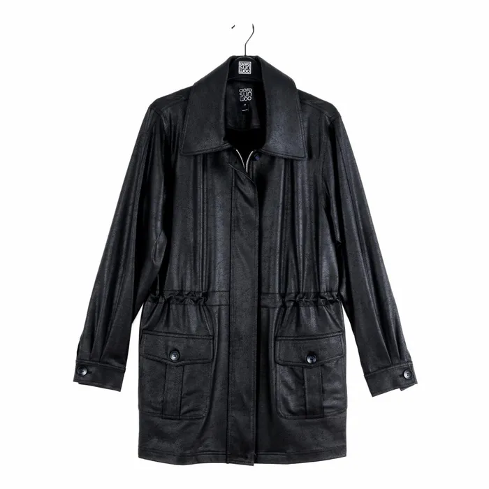 Liquid Leather Drawstring Waist Utility Jacket 8211 Black Women Clara Sunwoo Jackets Cardigans