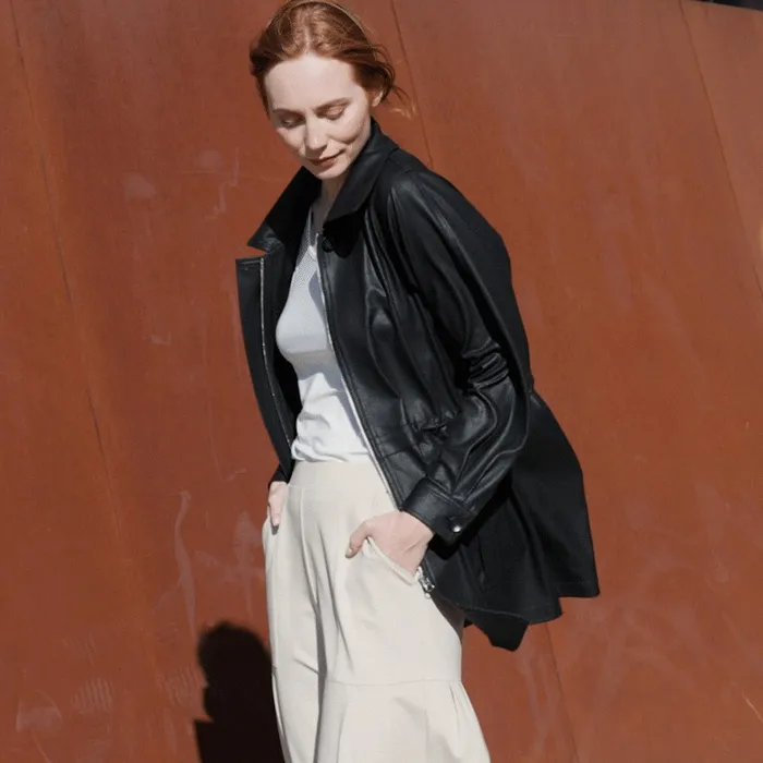 Liquid Leather Drawstring Waist Utility Jacket 8211 Black Women Clara Sunwoo Jackets Cardigans