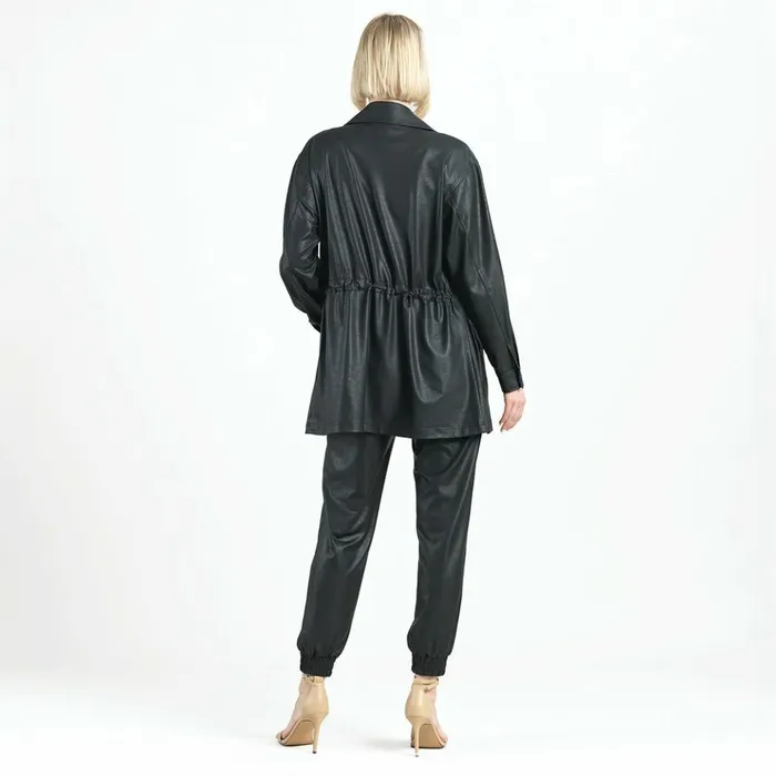 Liquid Leather Drawstring Waist Utility Jacket 8211 Black Women Clara Sunwoo Jackets Cardigans