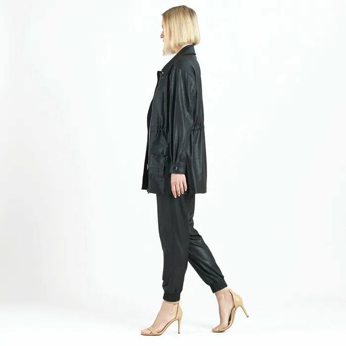 Liquid Leather Drawstring Waist Utility Jacket 8211 Black Women Clara Sunwoo Jackets Cardigans