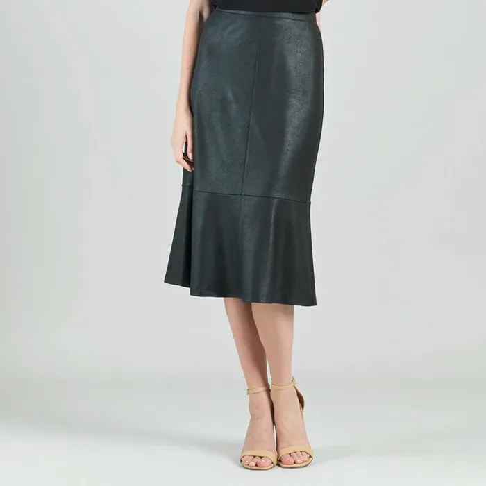 Liquid Leather Flounce Midi Skirt 8211 Black Women Clara Sunwoo Pants Skirts