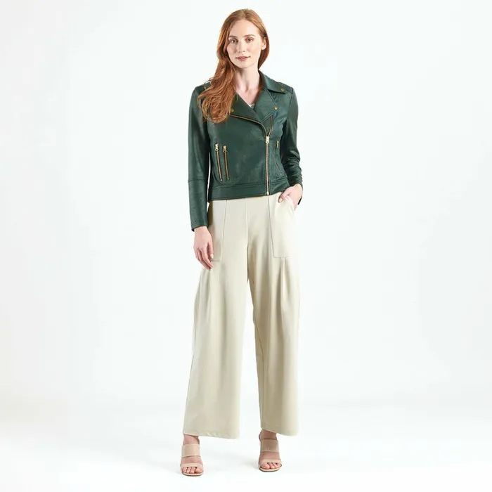Liquid Leather Moto Zip Jacket 8211 Hunter Green Women Clara Sunwoo Jackets Cardigans