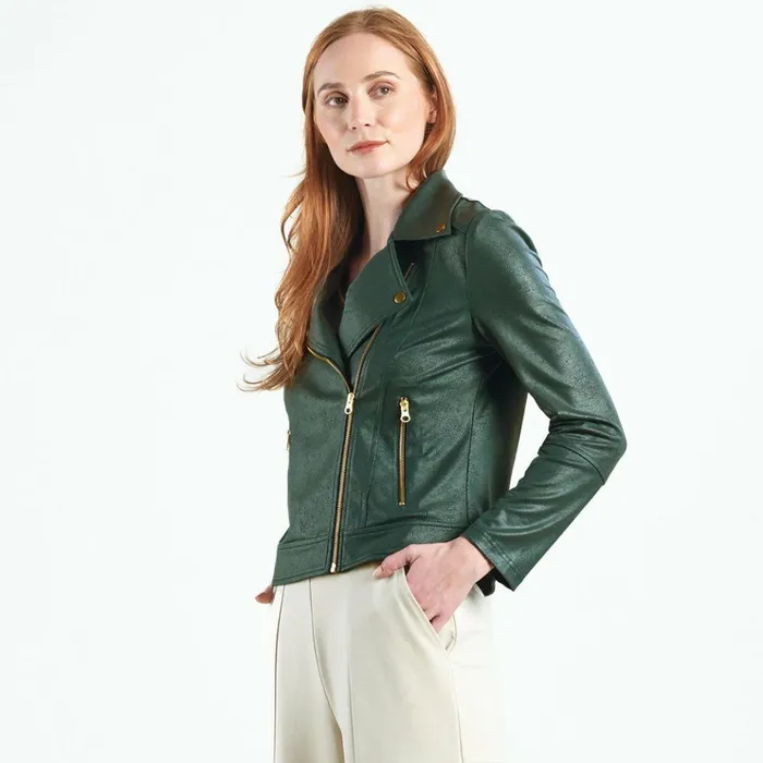 Liquid Leather Moto Zip Jacket 8211 Hunter Green Women Clara Sunwoo Jackets Cardigans
