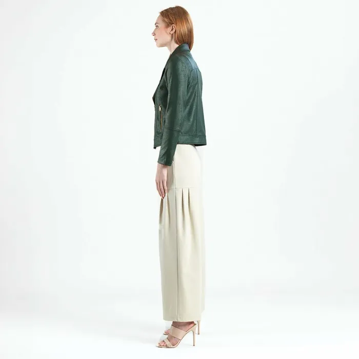 Liquid Leather Moto Zip Jacket 8211 Hunter Green Women Clara Sunwoo Jackets Cardigans