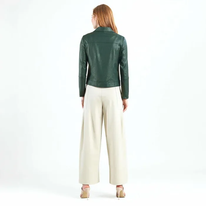 Liquid Leather Moto Zip Jacket 8211 Hunter Green Women Clara Sunwoo Jackets Cardigans