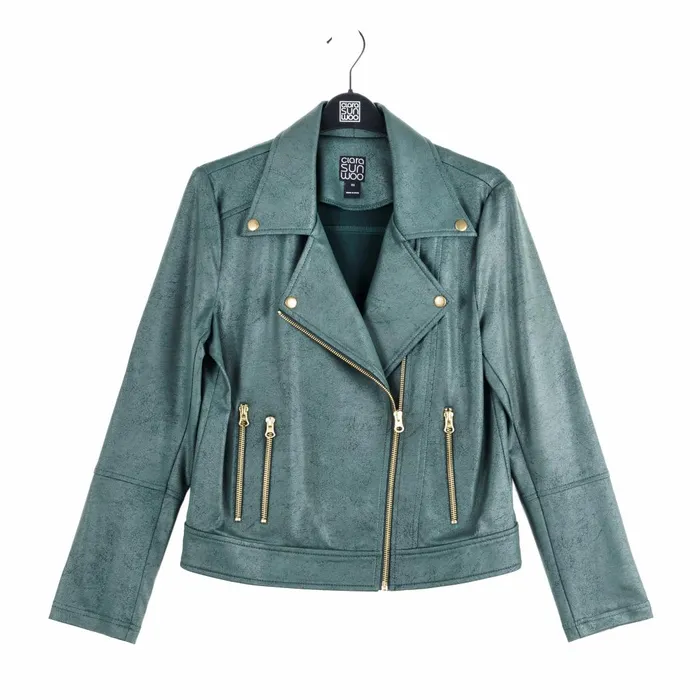 Liquid Leather Moto Zip Jacket 8211 Hunter Green Women Clara Sunwoo Jackets Cardigans