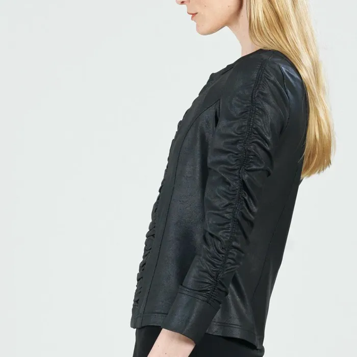 Liquid Leather Ruched Detail Jacket 8211 Black Women Clara Sunwoo Jackets Cardigans