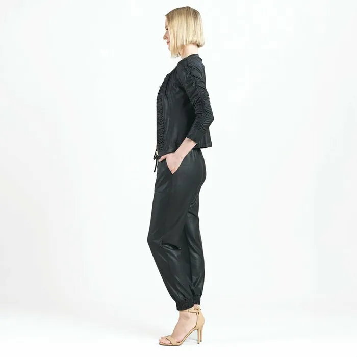 Liquid Leather Ruched Detail Jacket 8211 Black Women Clara Sunwoo Jackets Cardigans
